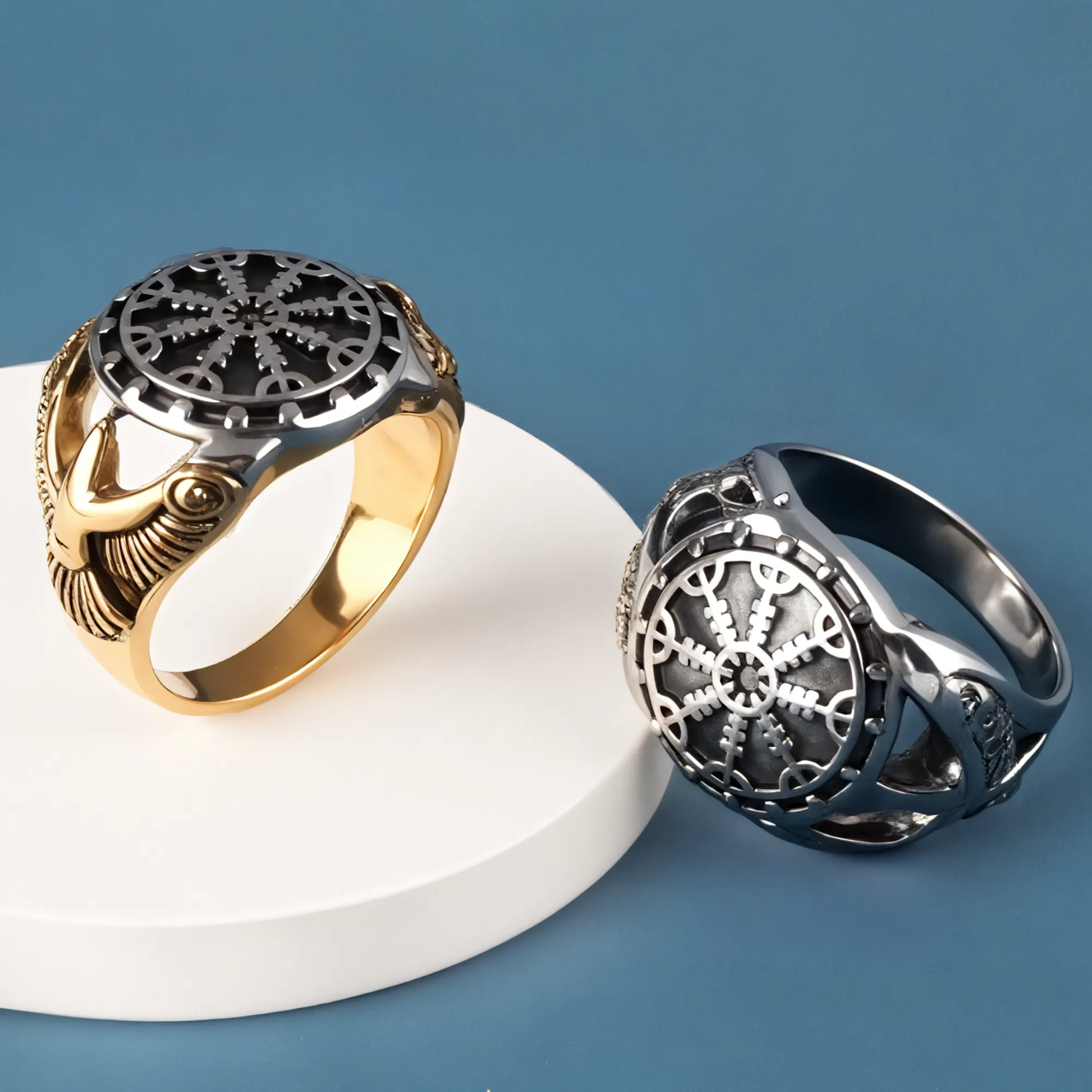 Vintage Stainless Steel Signet Ring with Intricate Pattern for Men | G002796