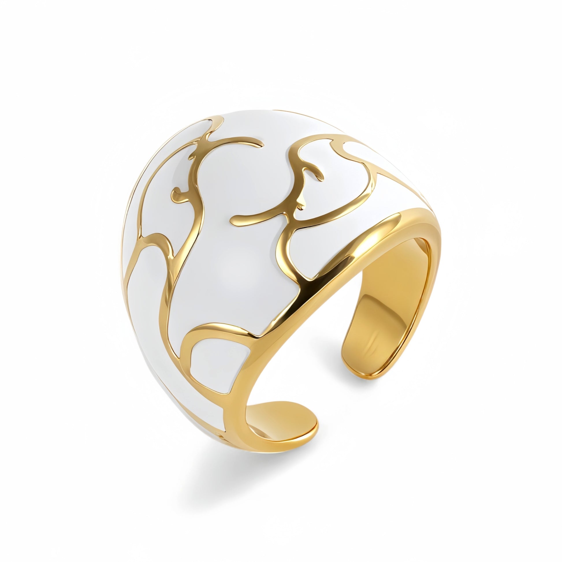 Elegant Stainless Steel White and Gold Ring Classic Fashion for Women | G004271