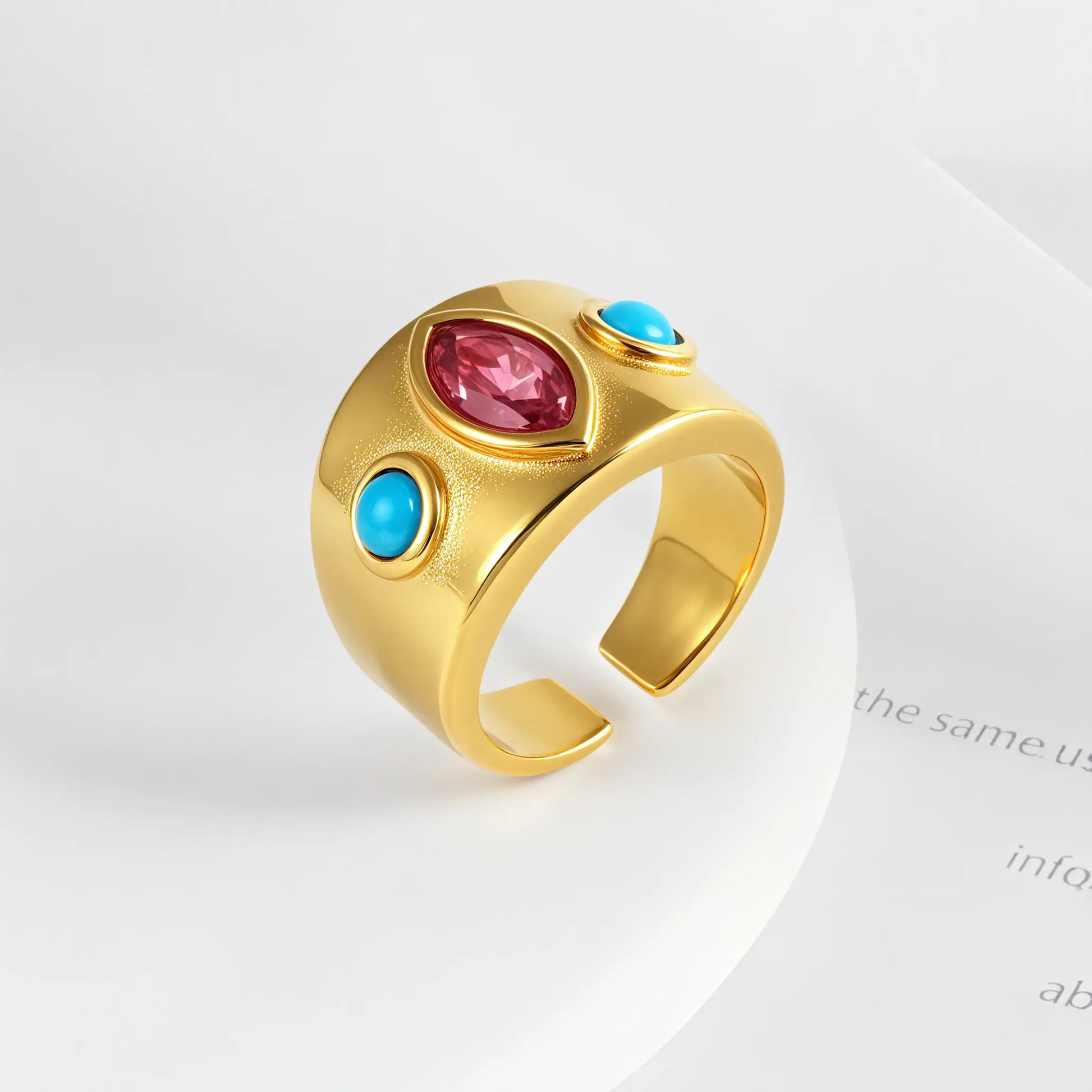 24K Gold-Plated Gem-Set Stainless Steel Unisex Waterproof Ring With Open Opening丨G003334