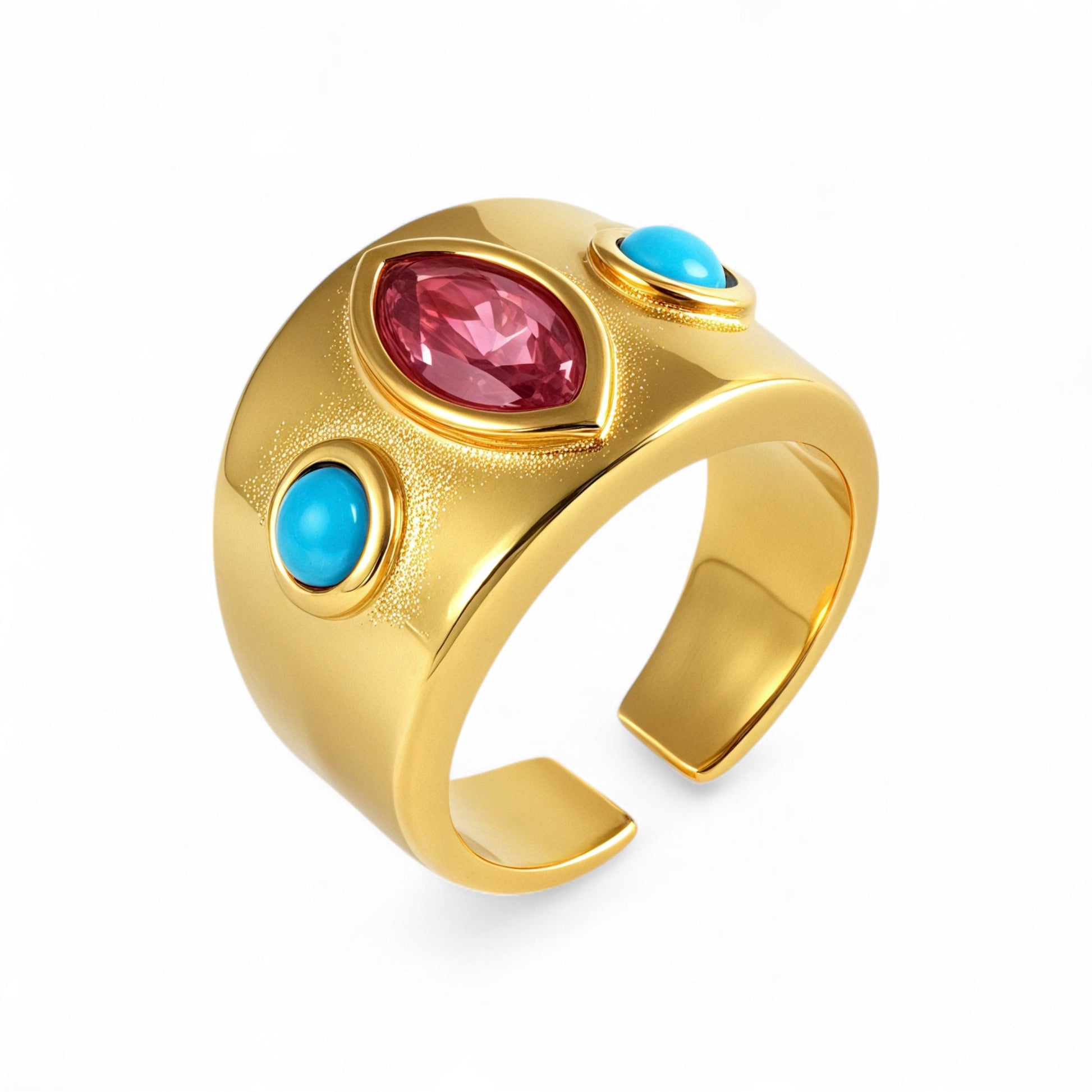 24K Gold-Plated Gem-Set Stainless Steel Unisex Waterproof Ring With Open Opening丨G003334