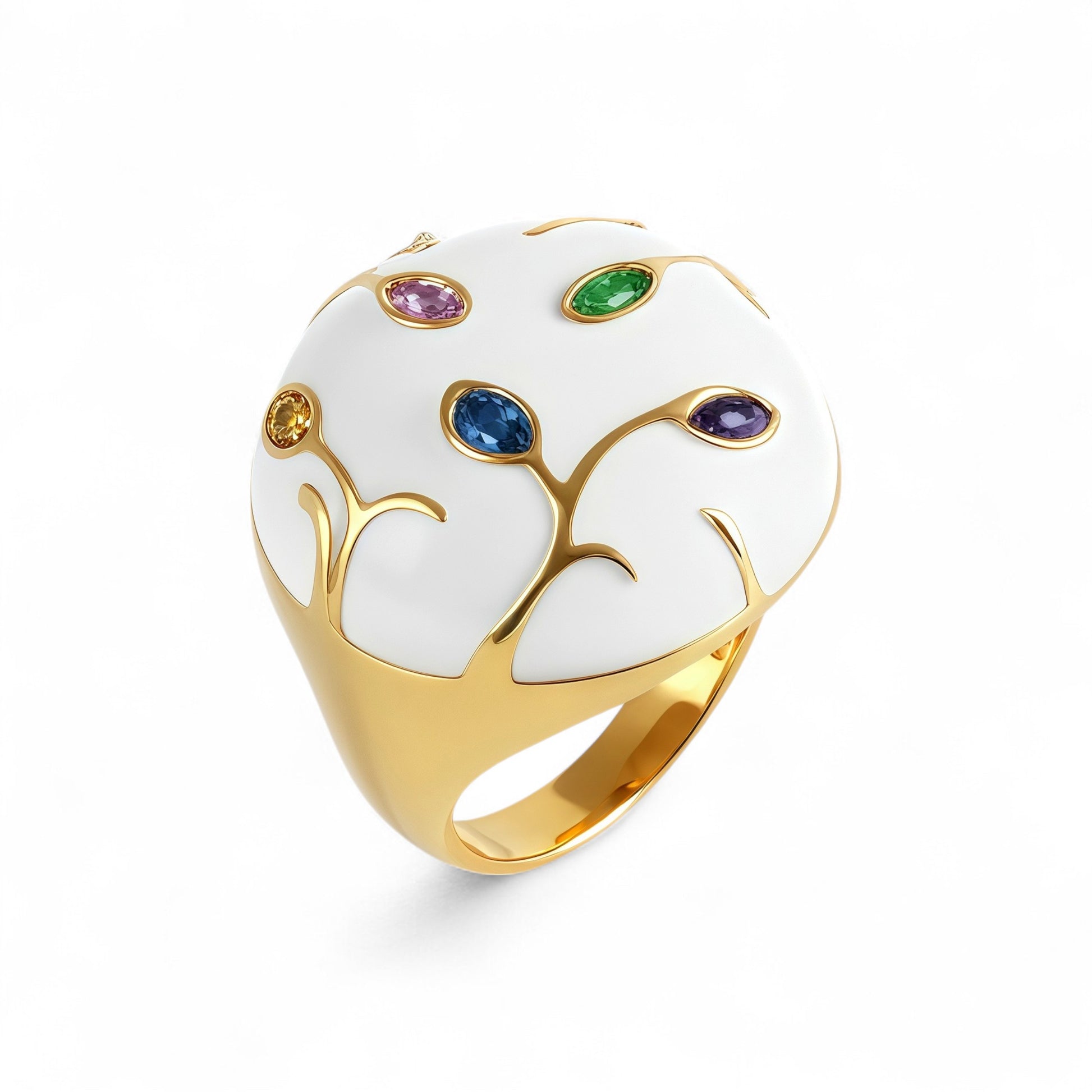 European Style Tree Branch Design Gemstone Ring Women's Fashion Metallic Band | G004480