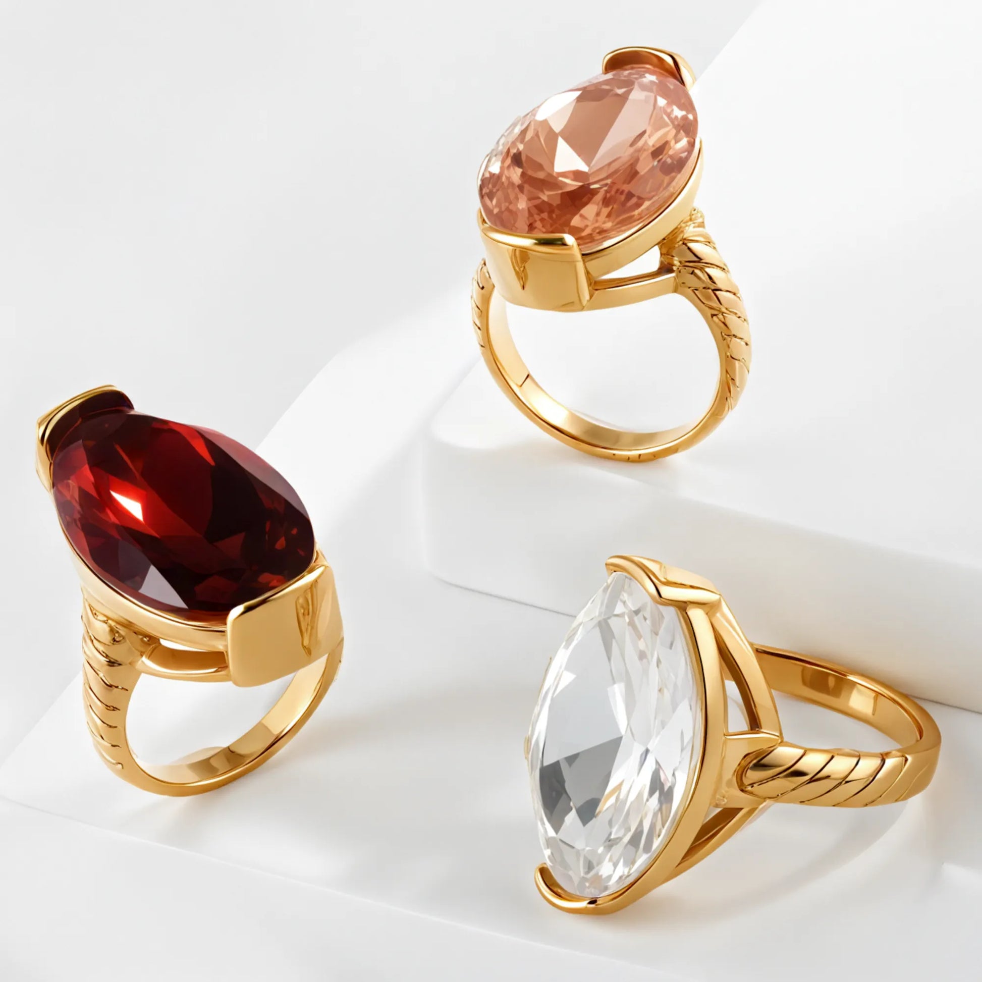 Luxurious Gemstone Inlay Ring Gold Stainless Steel Women's Band | BL1198