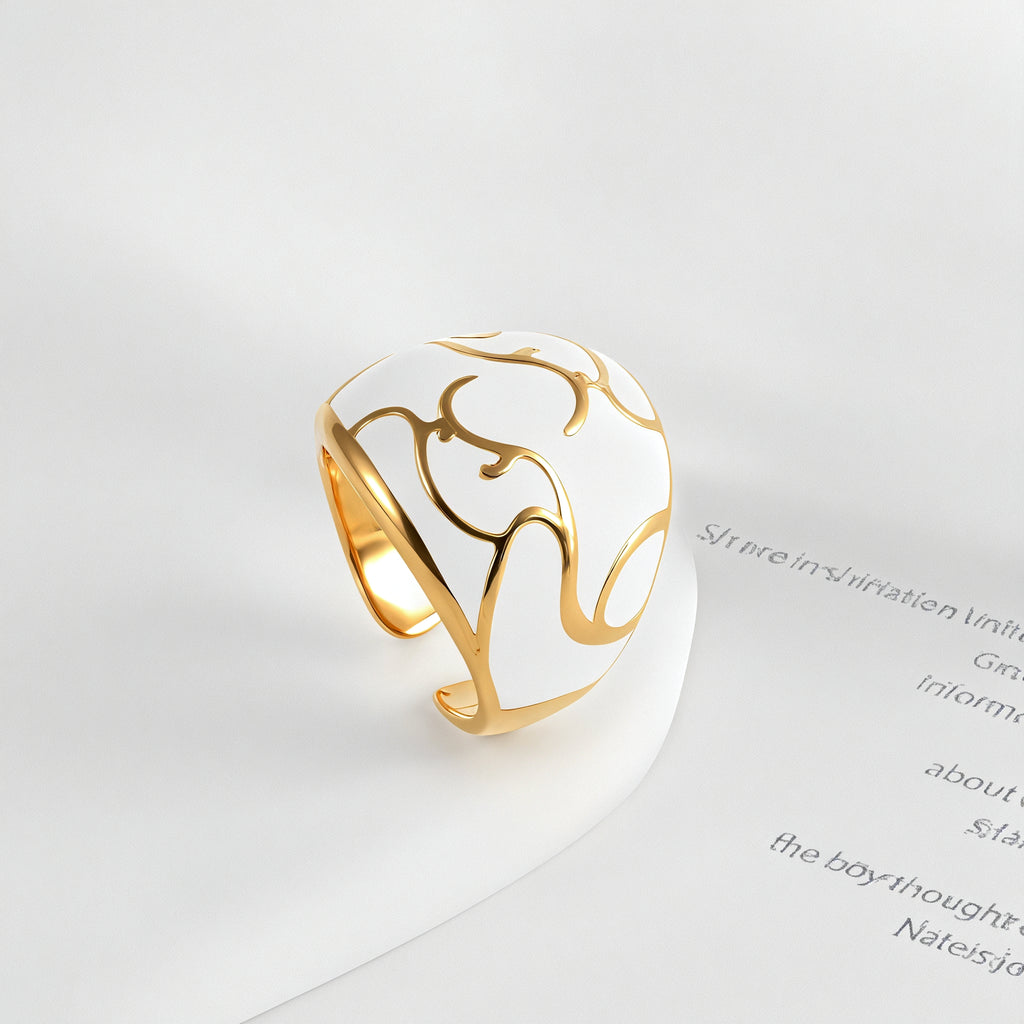 Elegant Stainless Steel White and Gold Ring Classic Fashion for Women | G004271