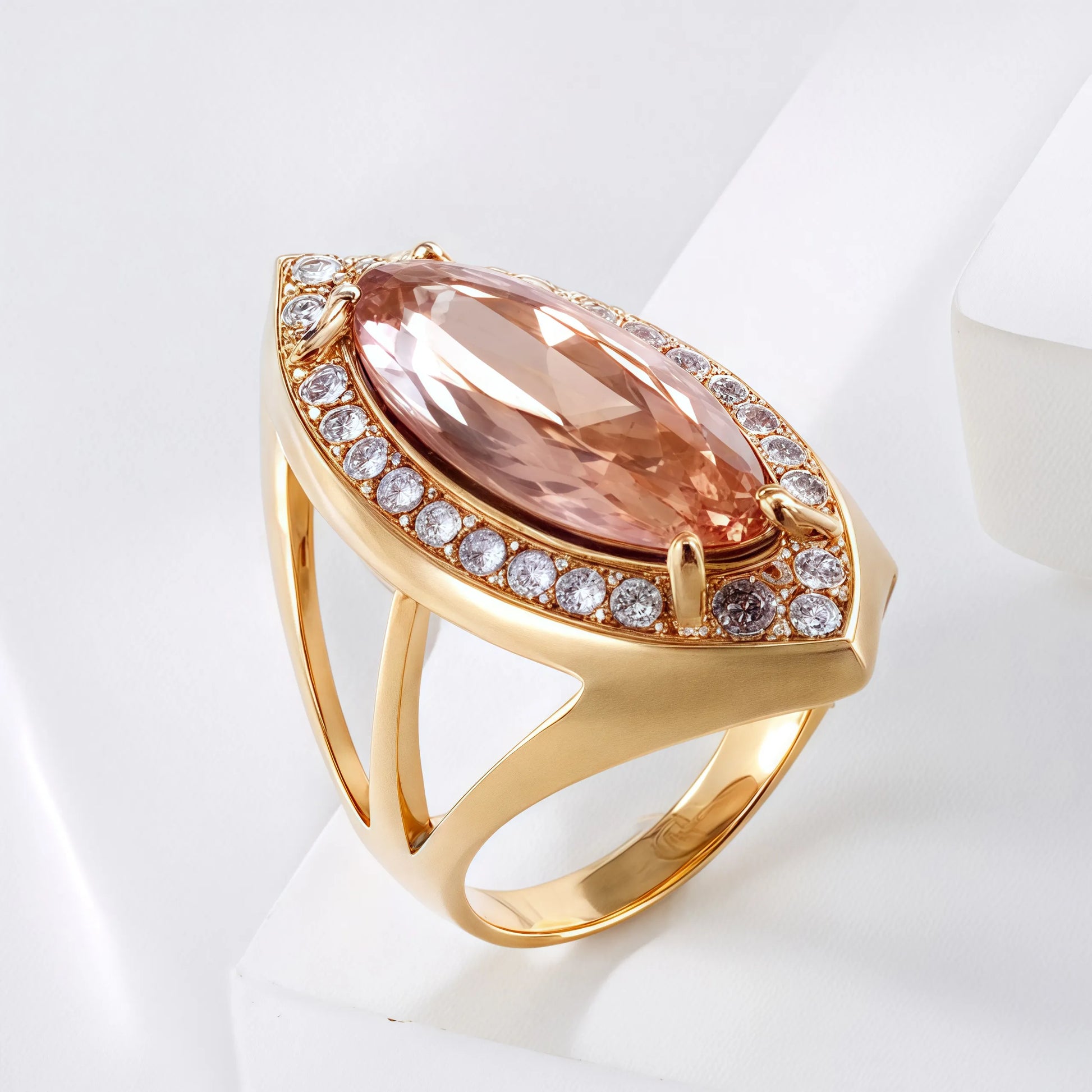 Luxurious Gemstone Stainless Steel Ring Golden Modern Design for Women | BL762