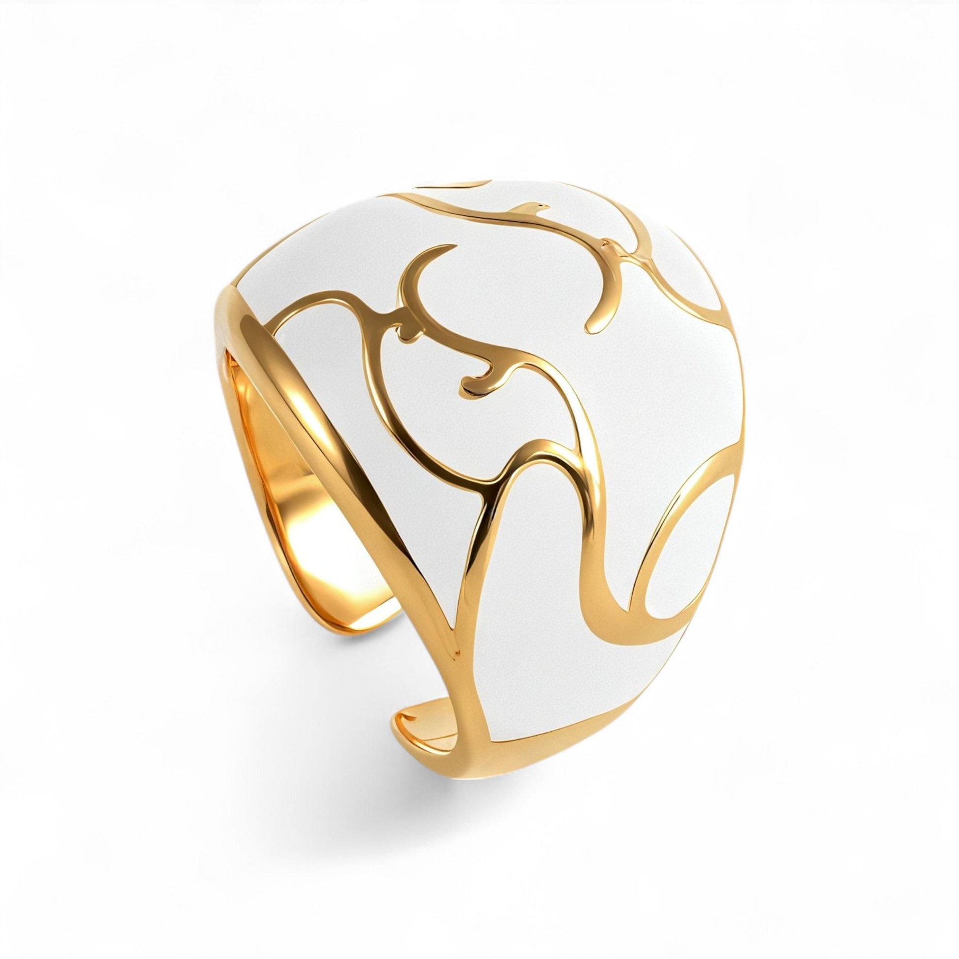Elegant Stainless Steel White and Gold Ring Classic Fashion for Women | G004271