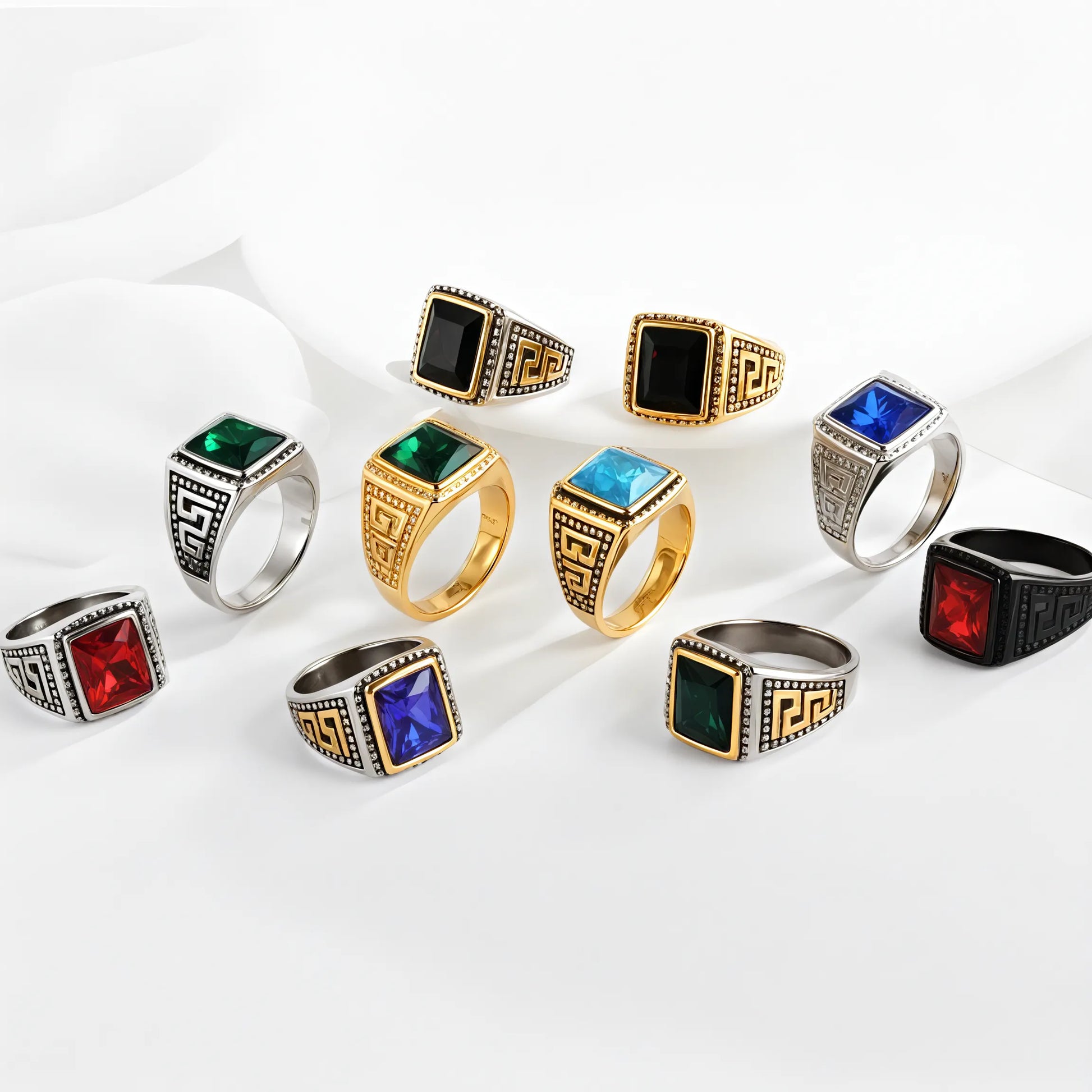 Vintage Stainless Steel Ring with Colored Gemstones Classic Fashion for Men | BL120