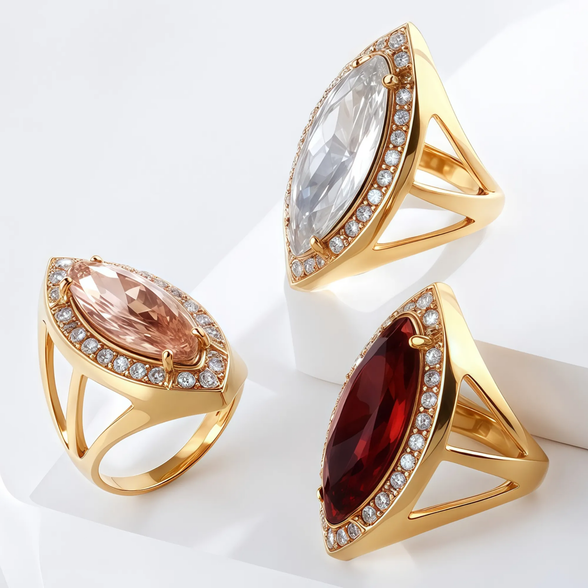 Luxurious Gemstone Stainless Steel Ring Golden Modern Design for Women | BL762