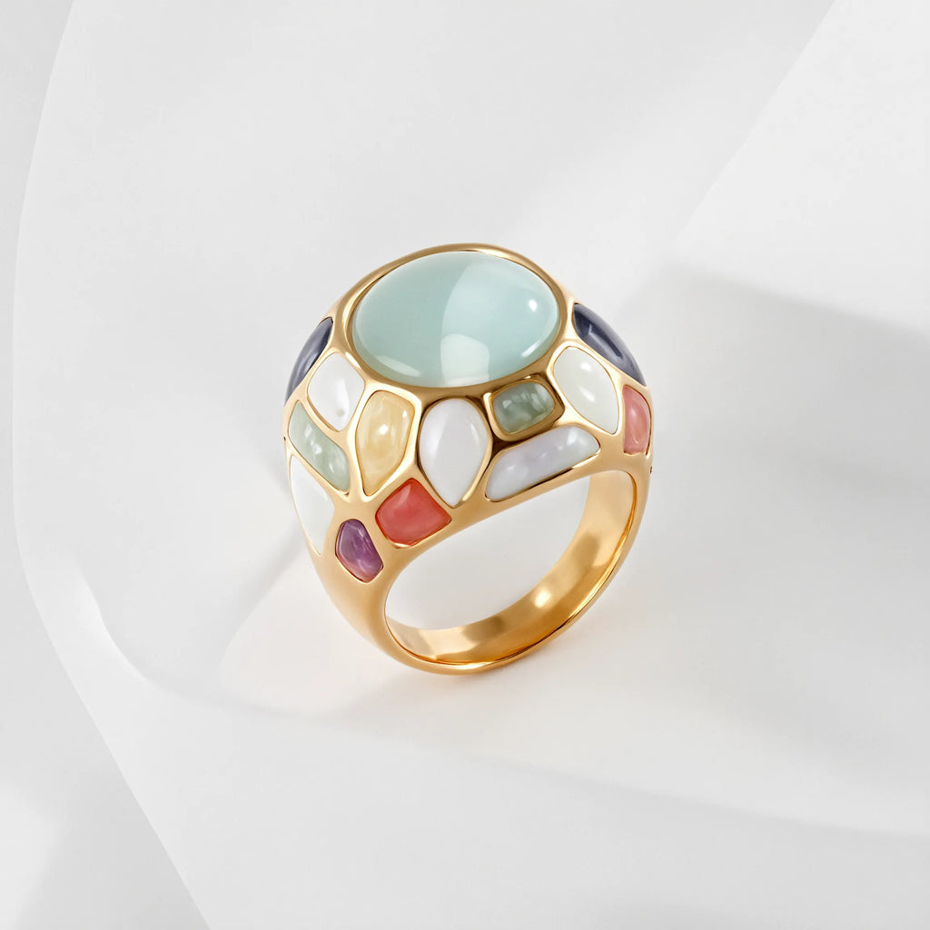 Vintage Colorful Enamel Design Ring Women's Gold Fashion Ring | G005445
