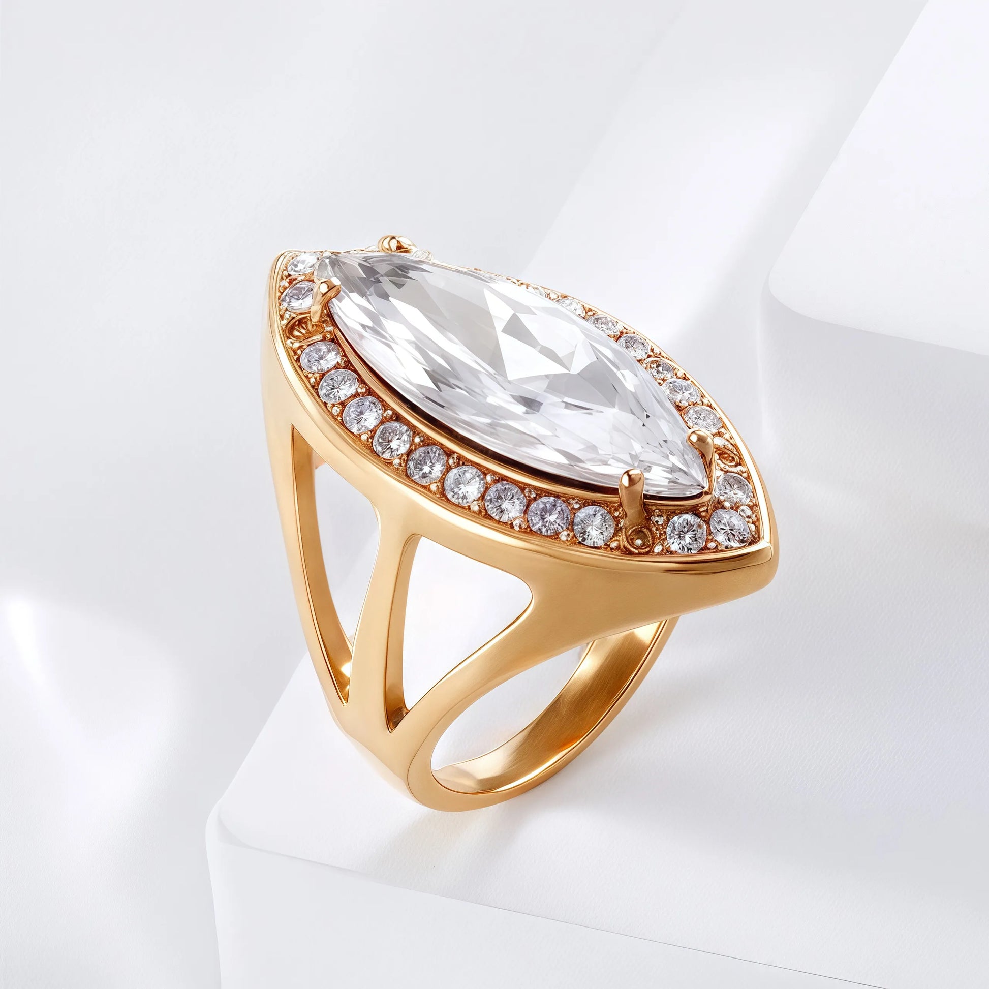Luxurious Gemstone Stainless Steel Ring Golden Modern Design for Women | BL762