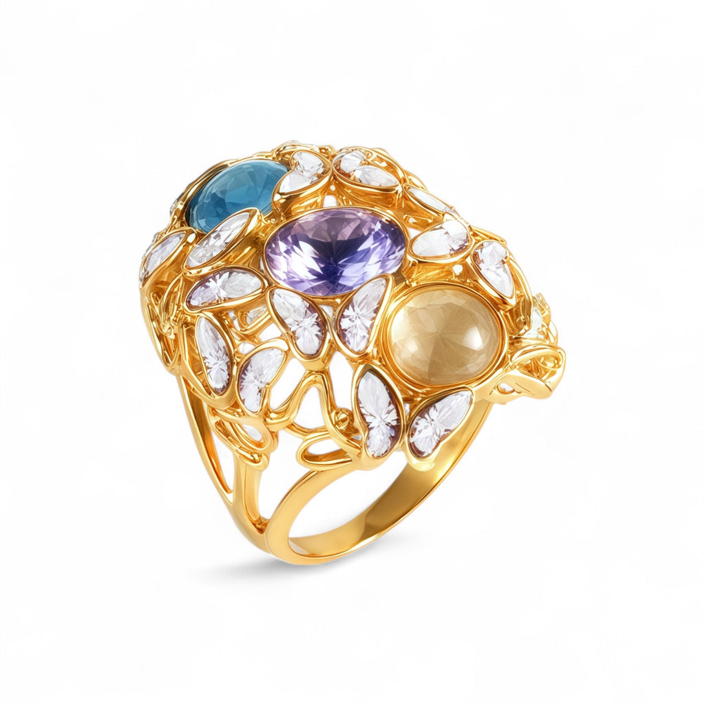 Creative Stainless Steel Gemstone Decorative Ring Women's Ring | G004474