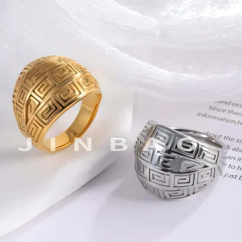 Vintage design two-tone gold and silver stainless steel women's ring | C-3DZ-D