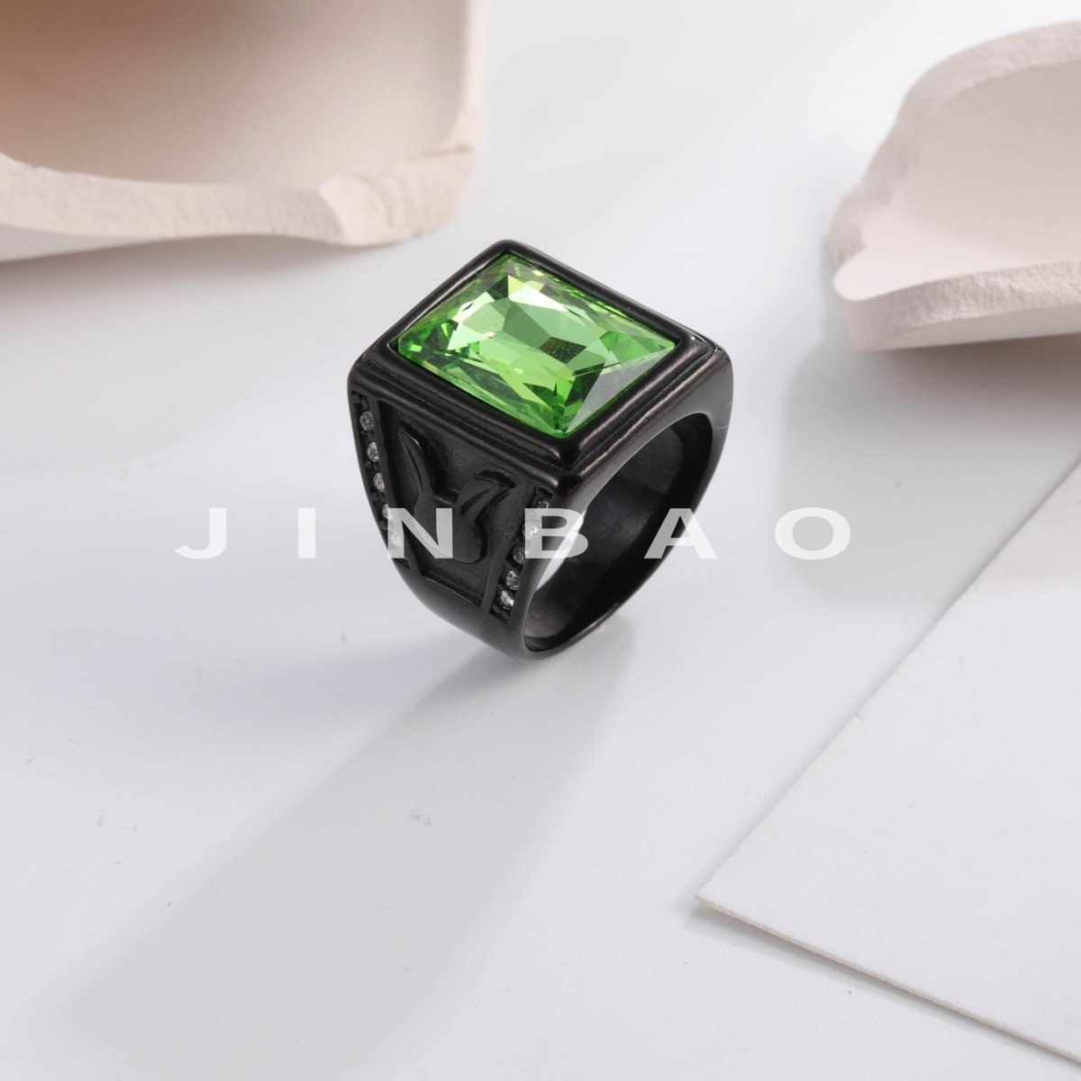 Vintage 24K gold-plated square crystal stainless steel ring for men | BL101