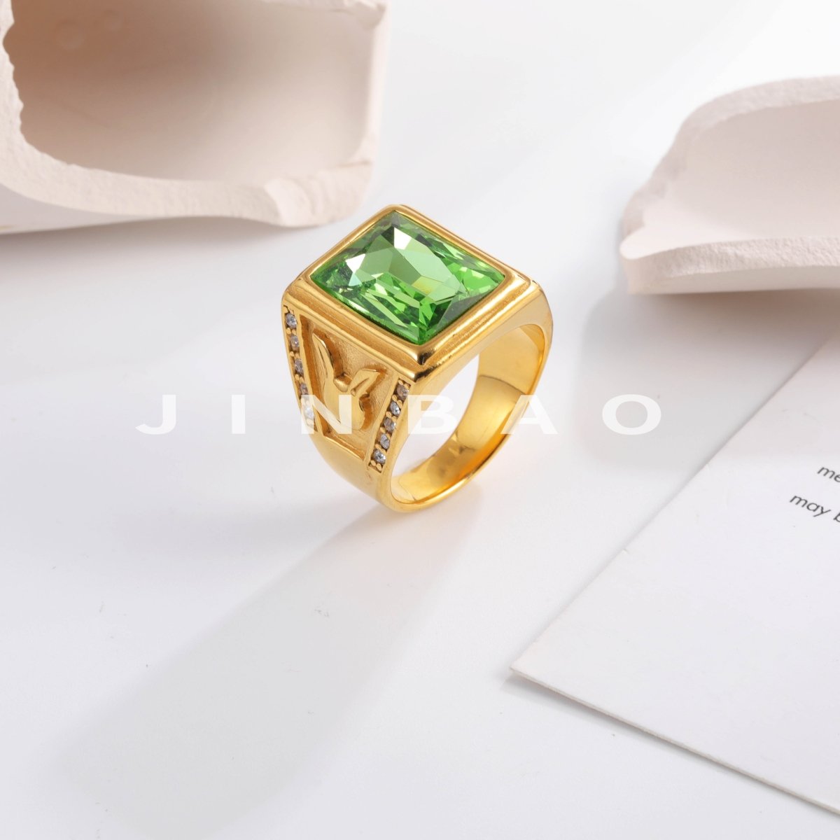 Vintage 24K gold-plated square crystal stainless steel ring for men | BL101