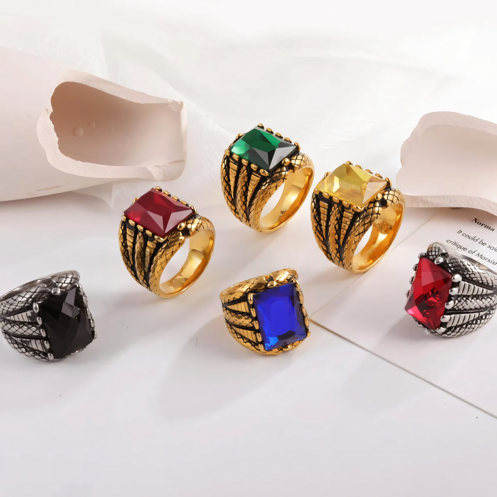 Vintage Square Multicolor Gemstone Stainless Steel Men's Ring | BL458