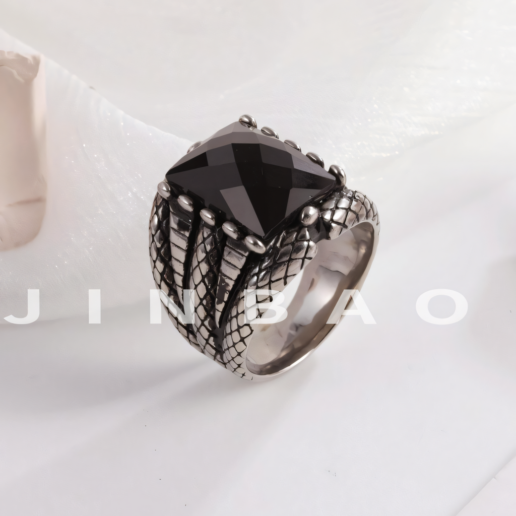 Vintage Square Multicolor Gemstone Stainless Steel Men's Ring | BL458