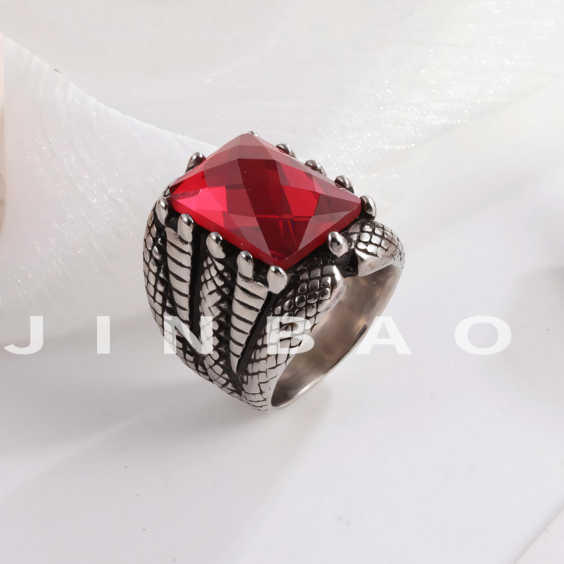 Vintage Square Multicolor Gemstone Stainless Steel Men's Ring | BL458