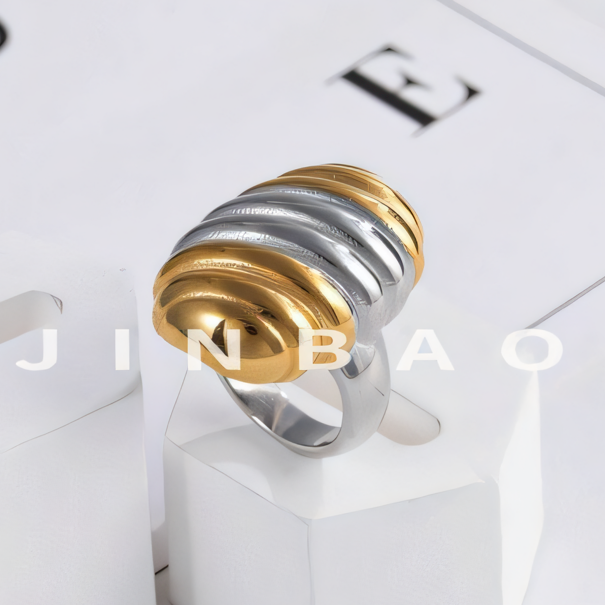 Ribbed Oval Stainless Steel Ring Modern Design for Women | ML0136