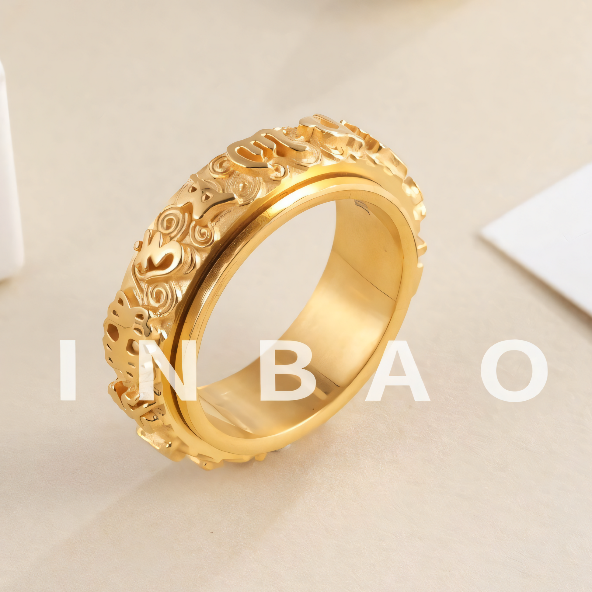 Rotatable Stainless Steel Ring Buddhist Scripture Design Meditation Band | A375