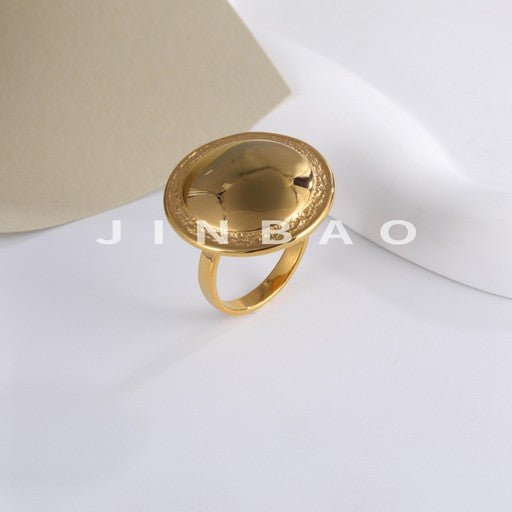 Round Mirror Finish Metal Ring Women's Two-Tone Gold & Silver Stainless Steel Ring | G003595