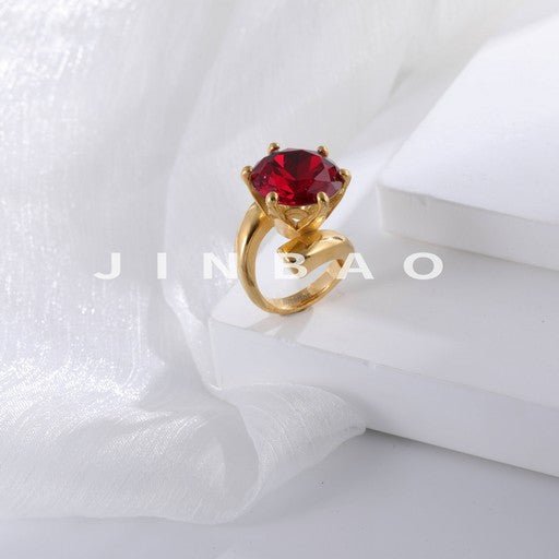 Stainless Steel Curved Gemstone Ring Stylish Elegant Design for Women | XHBL-1