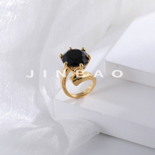 Stainless Steel Curved Gemstone Ring Stylish Elegant Design for Women | XHBL-1
