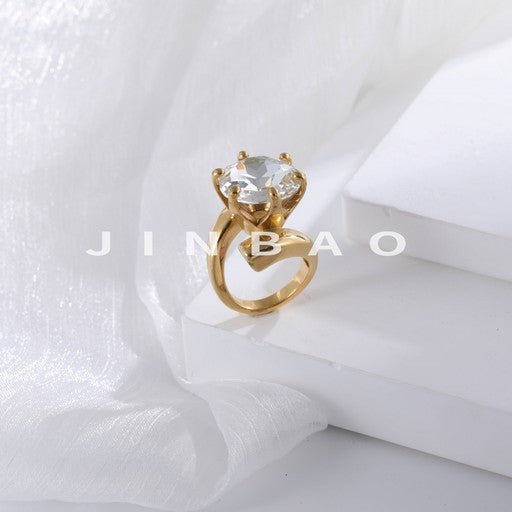 Stainless Steel Curved Gemstone Ring Stylish Elegant Design for Women | XHBL-1