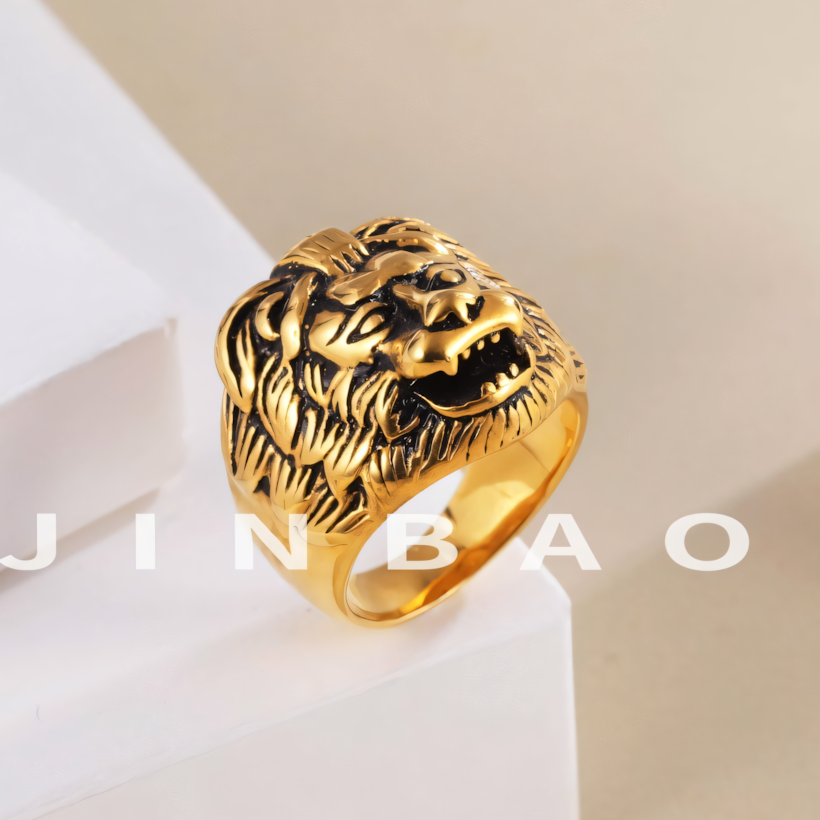 Stainless Steel Roaring Lion Men's Ring | Vintage Style Unique Animal Jewelry | DZ834