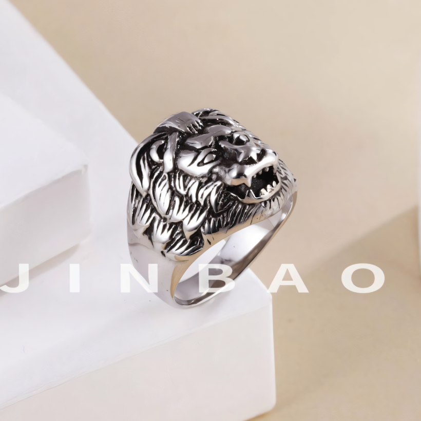 Stainless Steel Roaring Lion Men's Ring | Vintage Style Unique Animal Jewelry | DZ834