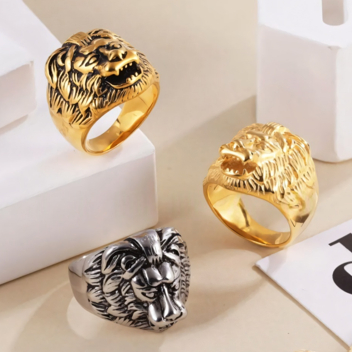 Stainless Steel Roaring Lion Men's Ring | Vintage Style Unique Animal Jewelry | DZ834