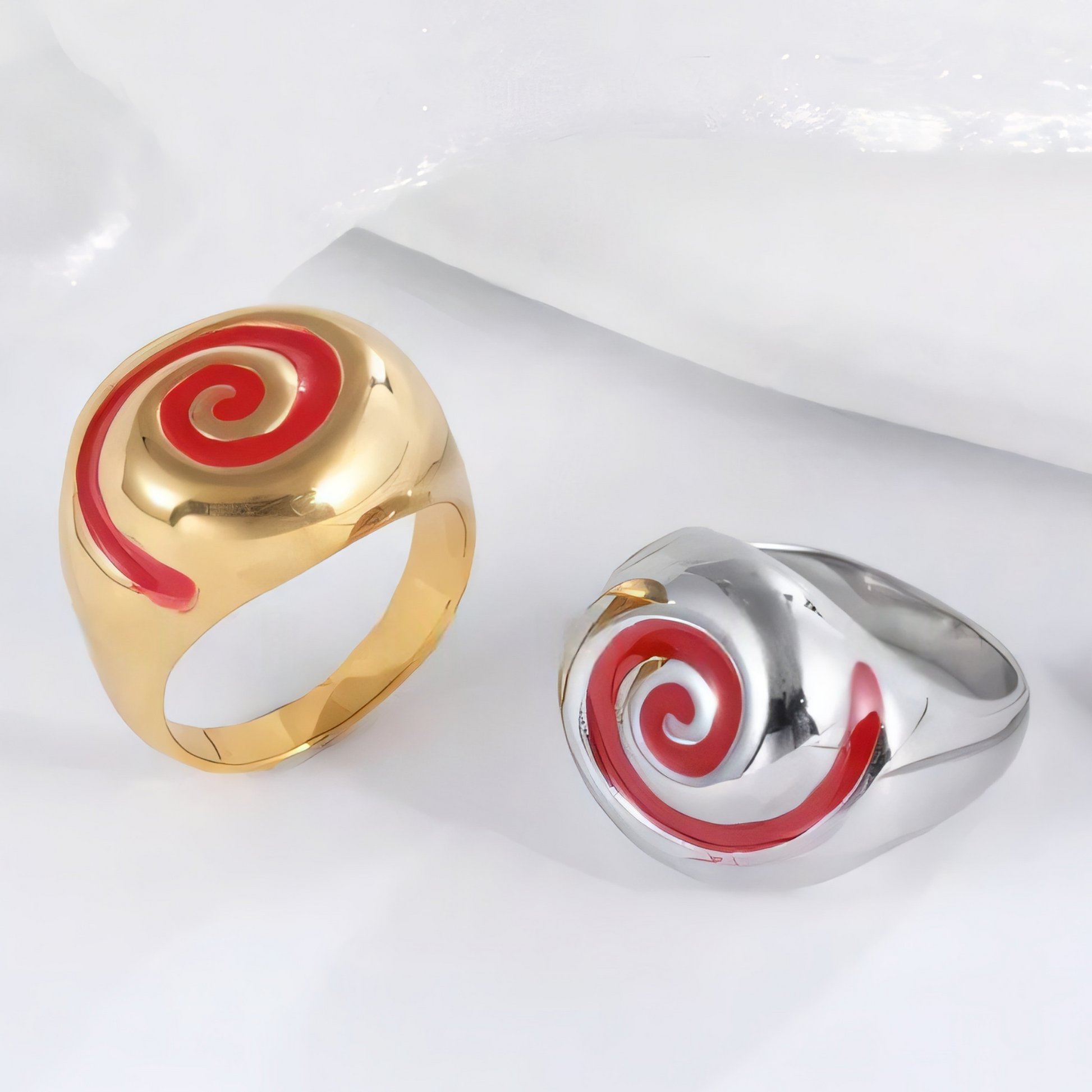 Trendy Stainless Steel Ring with Red Spiral Detail for Women | G003925