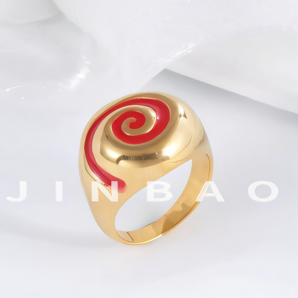 Trendy Stainless Steel Ring with Red Spiral Detail for Women | G003925