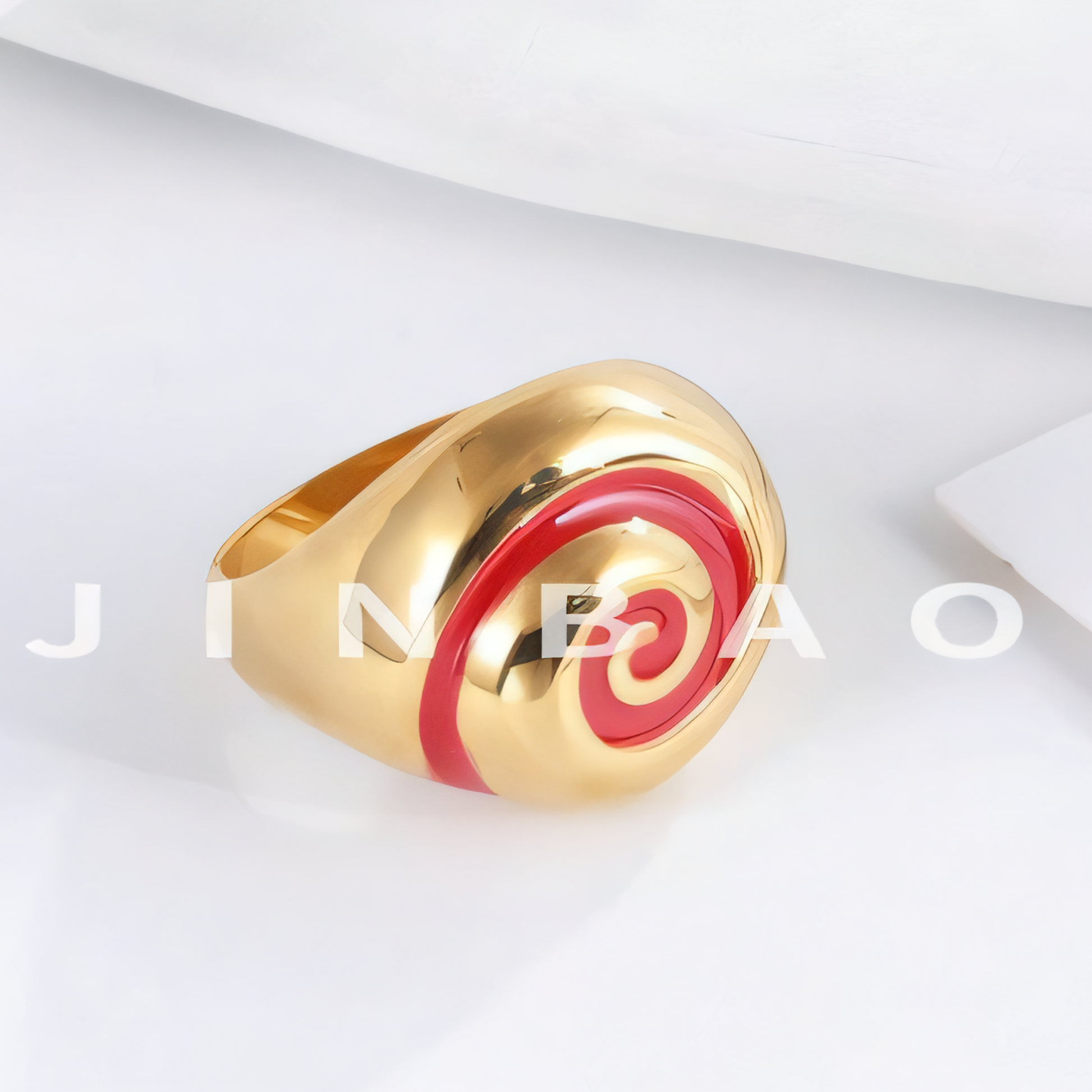 Trendy Stainless Steel Ring with Red Spiral Detail for Women | G003925