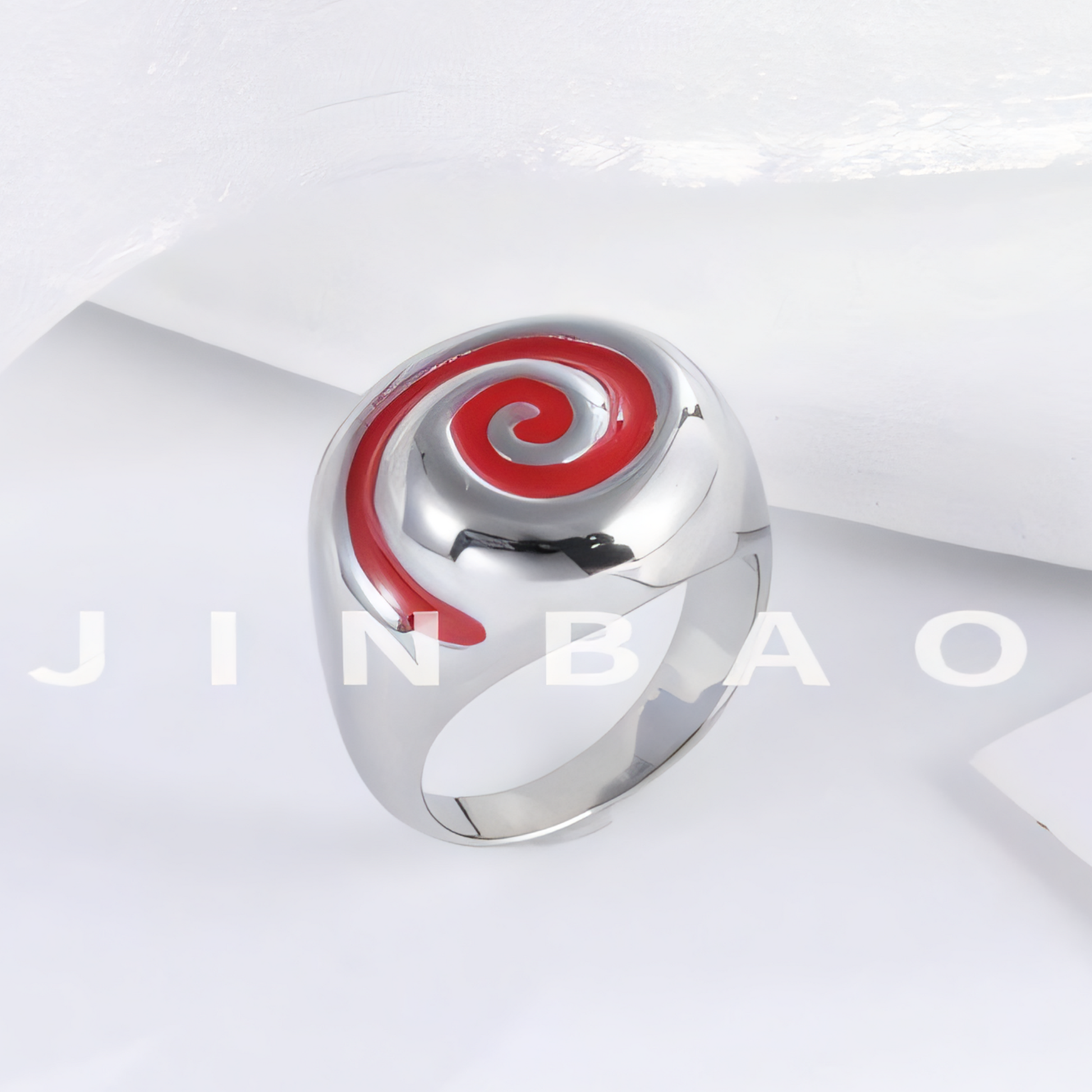 Trendy Stainless Steel Ring with Red Spiral Detail for Women | G003925