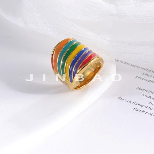 Vibrant Multicolor Golden Ring Fashionable Multicolor Stripe Design Unisex | DZ1584