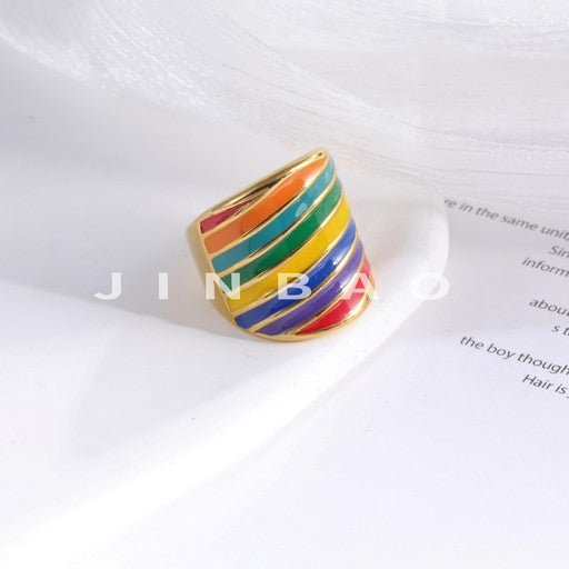 Vibrant Multicolor Golden Ring Fashionable Multicolor Stripe Design Unisex | DZ1584