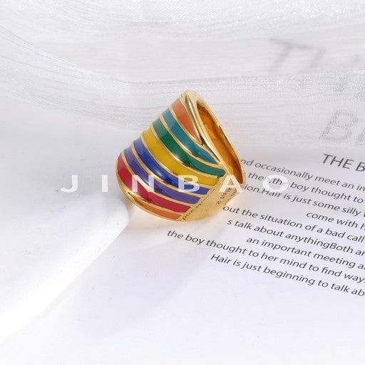 Vibrant Multicolor Golden Ring Fashionable Multicolor Stripe Design Unisex | DZ1584