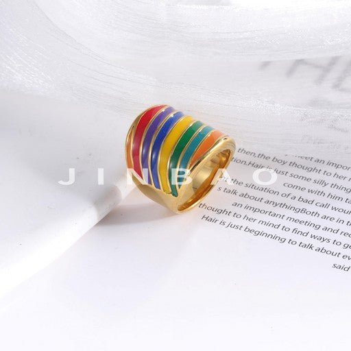 Vibrant Multicolor Golden Ring Fashionable Multicolor Stripe Design Unisex | DZ1584
