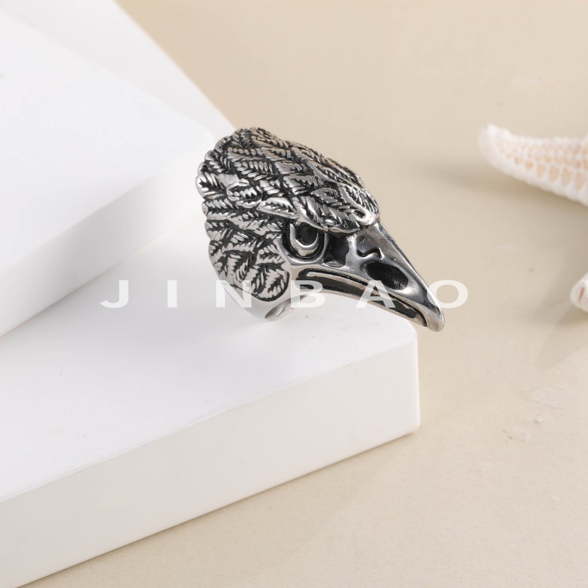 Vintage Bird Skull Stainless Steel Ring with Red Eyes Unique Design | DZ03