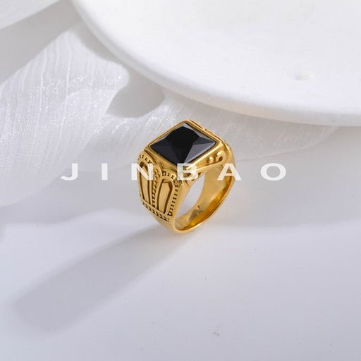 Vintage Black Gemstone Ring European and American Style Stainless Steel Ring for Men | DZ122