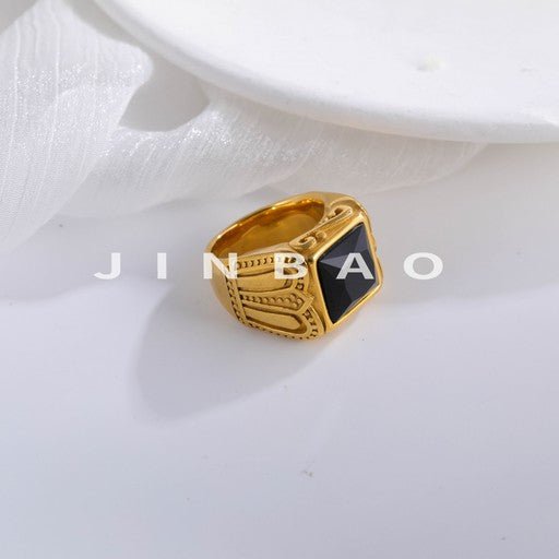 Vintage Black Gemstone Ring European and American Style Stainless Steel Ring for Men | DZ122