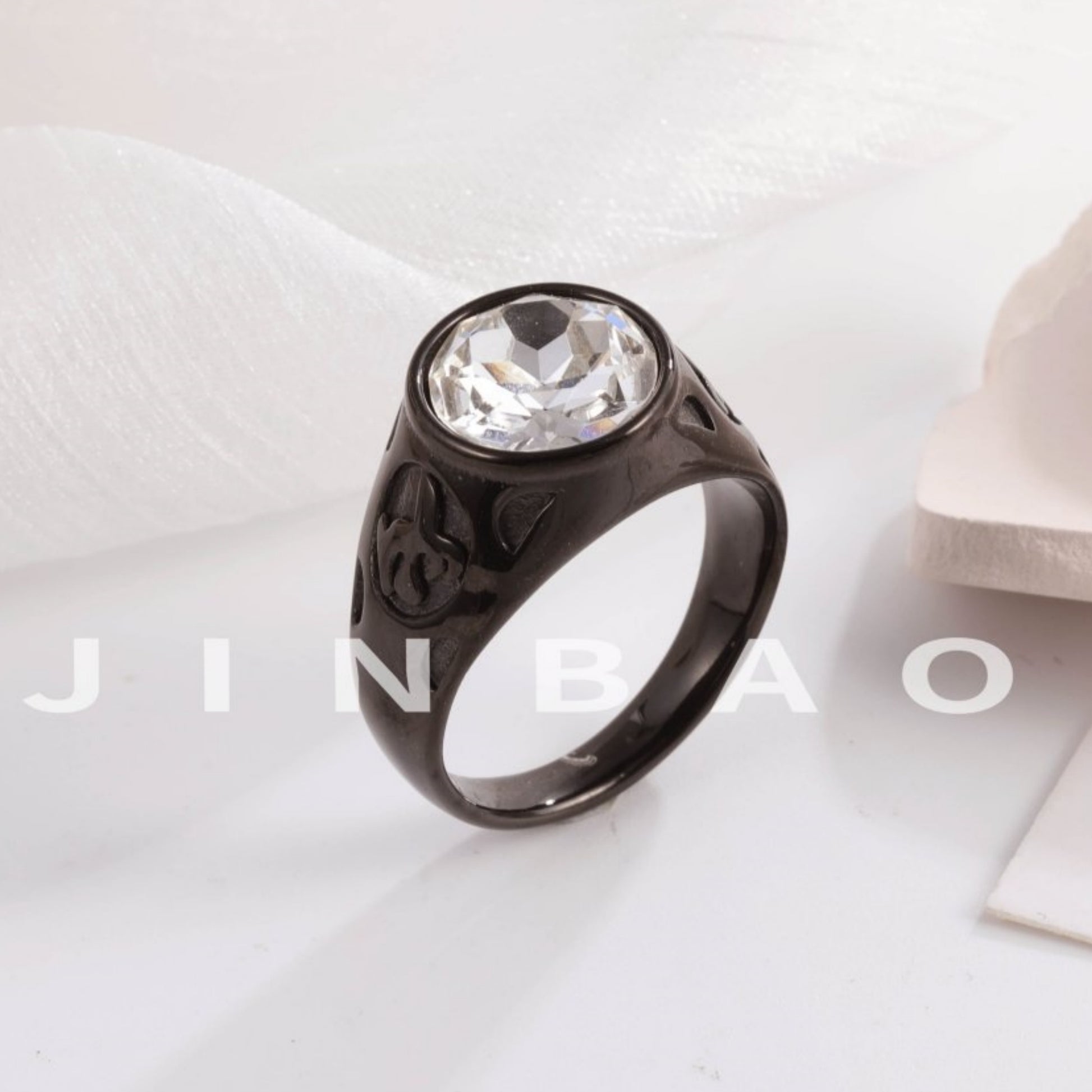 Vintage Black Stainless Steel Gemstone Ring Trendy Statement Ring for Men and Women | B404