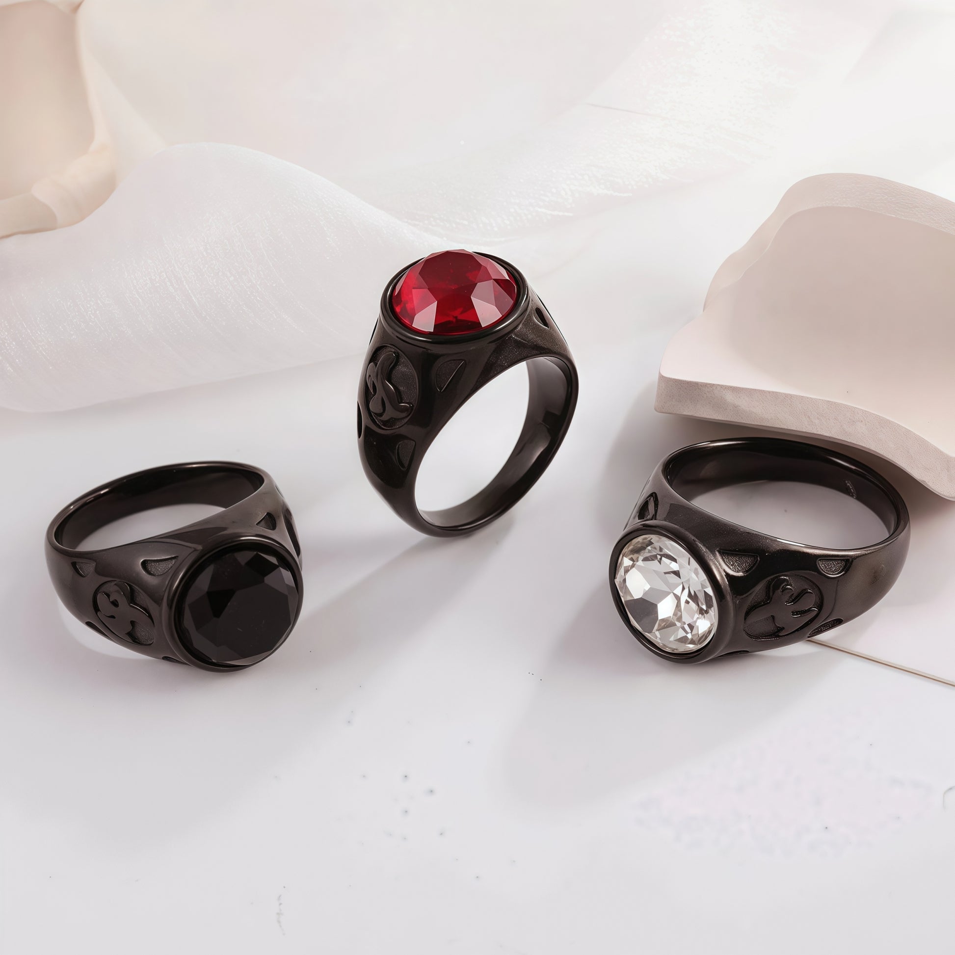 Vintage Black Stainless Steel Gemstone Ring Trendy Statement Ring for Men and Women | B404