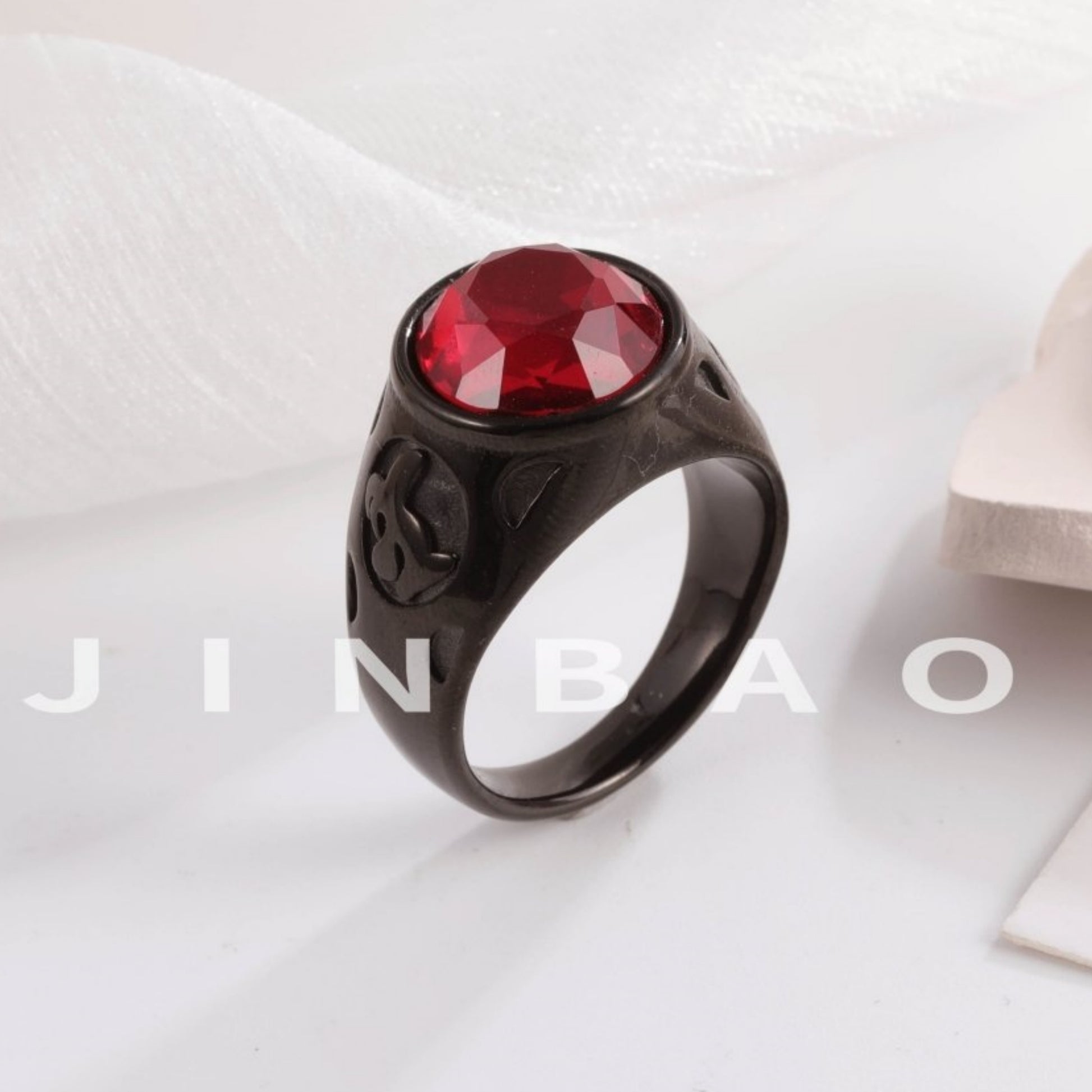 Vintage Black Stainless Steel Gemstone Ring Trendy Statement Ring for Men and Women | B404