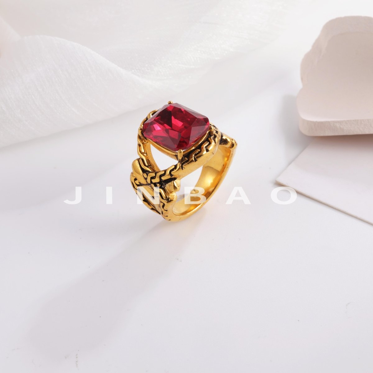 Vintage Chain Inlaid Gemstone Ring Men's Fashion Square Ring | K00659