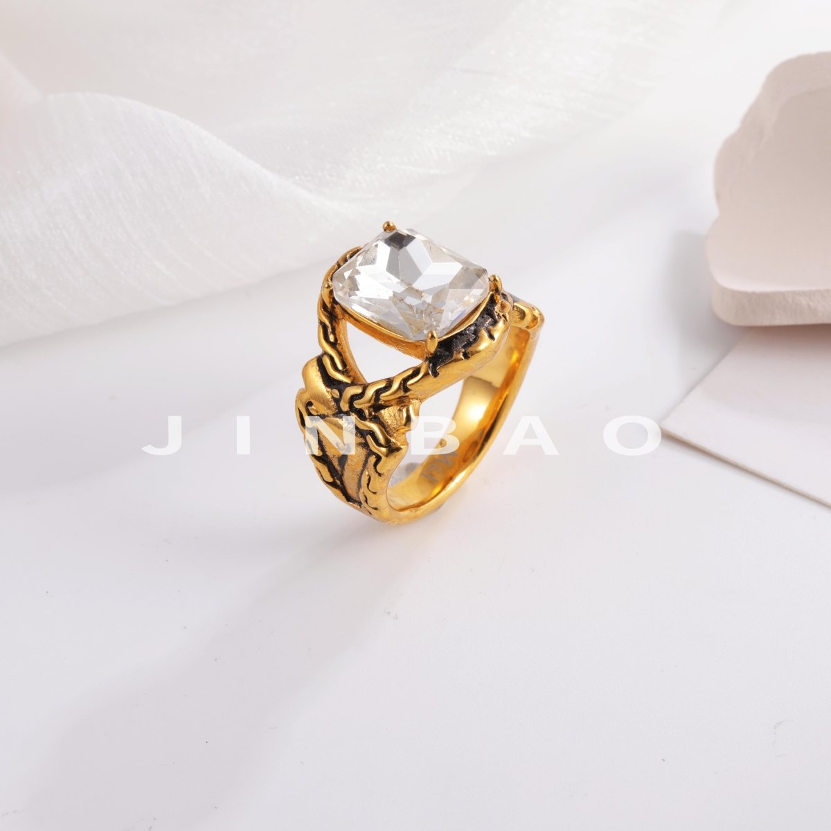Vintage Chain Inlaid Gemstone Ring Men's Fashion Square Ring | K00659
