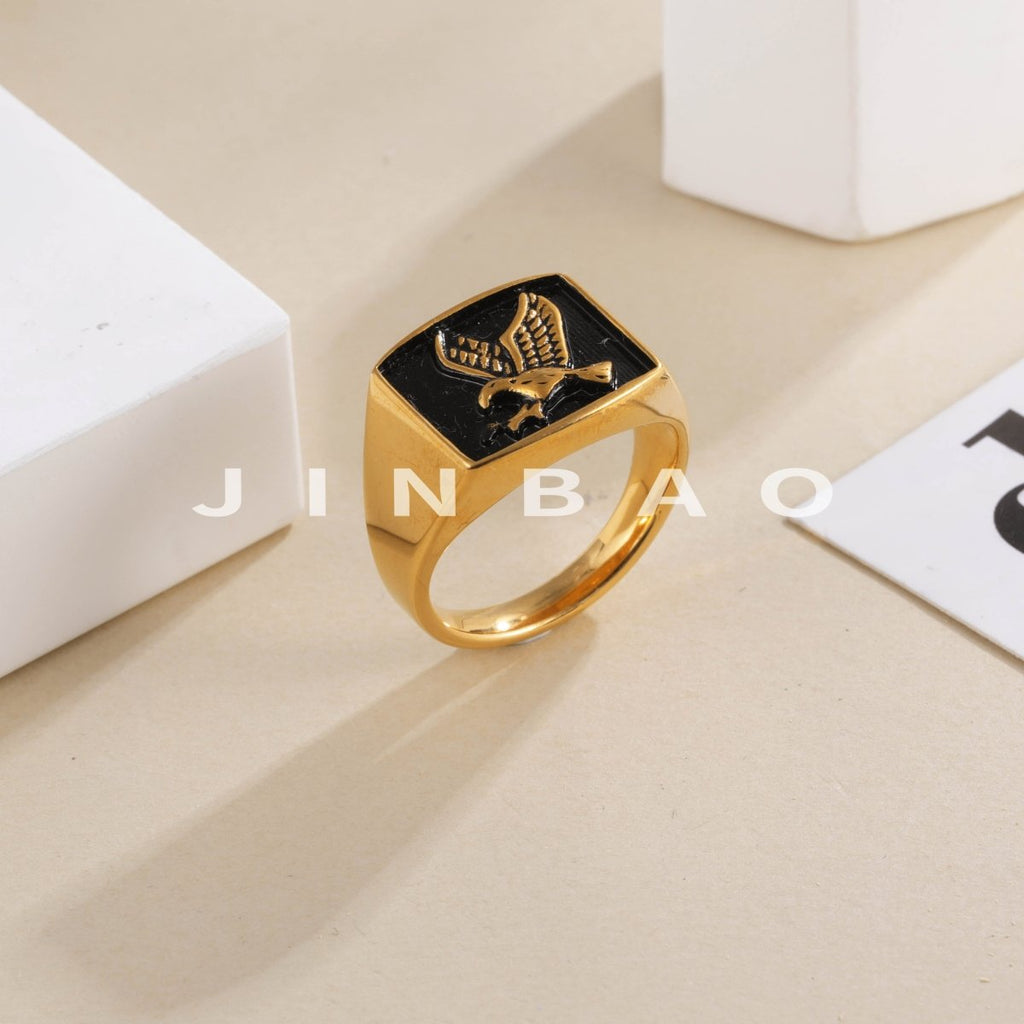Vintage Eagle Gold Stainless Steel Ring Men Square Signet Jewelry Gift | DZ1372