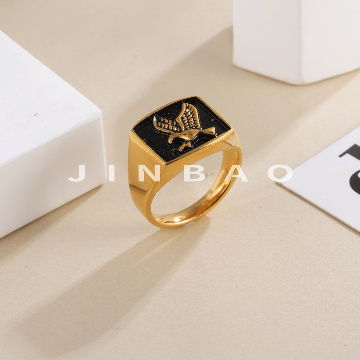 Vintage Eagle Gold Stainless Steel Ring Men Square Signet Jewelry Gift | DZ1372