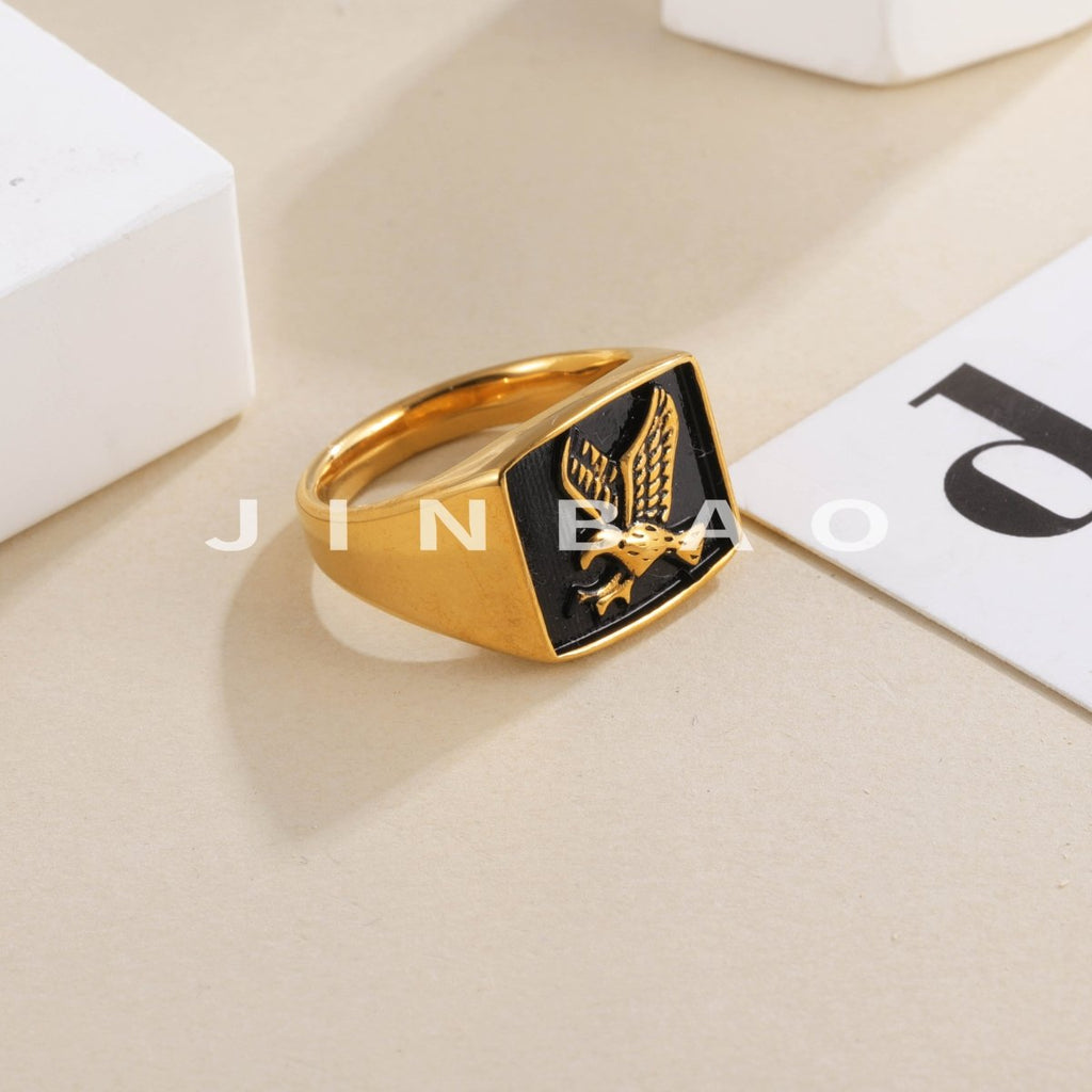 Vintage Eagle Gold Stainless Steel Ring Men Square Signet Jewelry Gift | DZ1372
