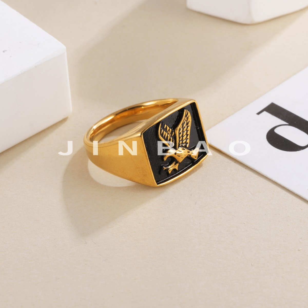 Vintage Eagle Gold Stainless Steel Ring Men Square Signet Jewelry Gift | DZ1372