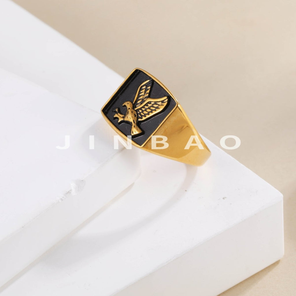 Vintage Eagle Gold Stainless Steel Ring Men Square Signet Jewelry Gift | DZ1372
